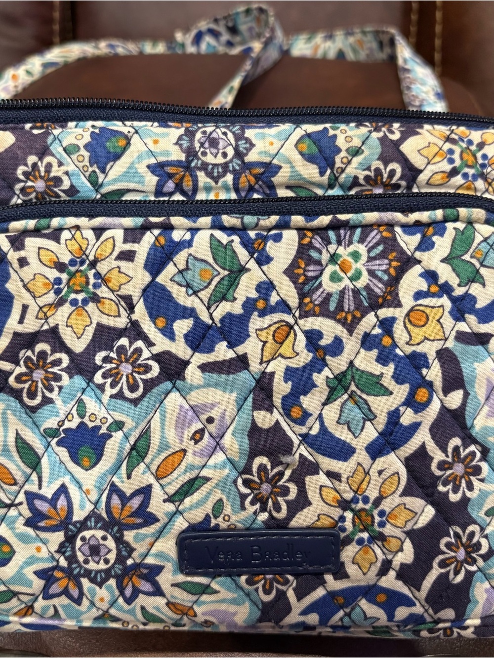 Vera Bradley Navy and Teal Floral Quilted Crossbody Bag - Picture 2 of 10